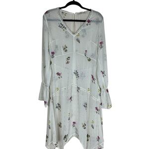 Rachel Rachel Roy Ivory Floral Sheer Long Sleeve Handkerchief Hem Dress Size 8